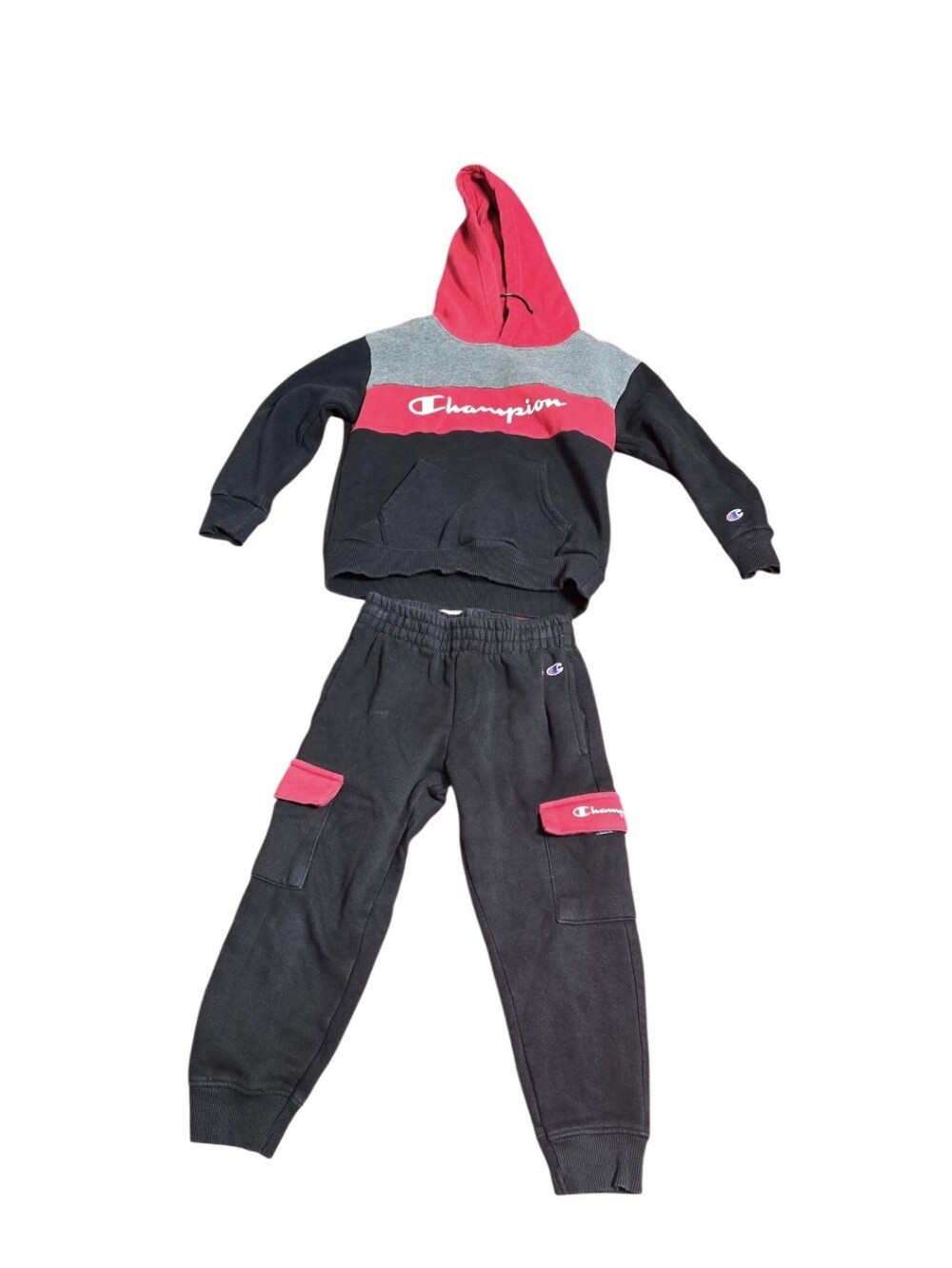 Champion Kids Black & Pink Hooded Sweatshirt with Cargo Joggers